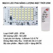 Bộ mạch đèn LED năng lượng mặt trời 25W gồm mạch và remote